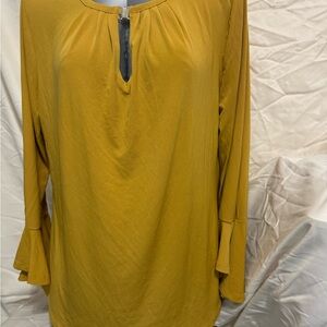 Chic Mustard Blouse with Keyhole Accent